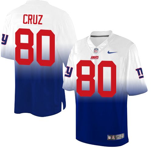 Men's Elite Victor Cruz Nike Jersey White/Royal Blue - #80 Fadeaway NFL New York Giants